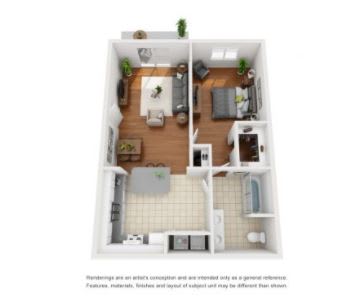Floor Plan for 1 Bedroom 1 Bath Large